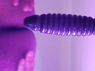 Anal dildo suction to door and inserting in ass from below