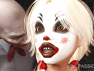 Joker bangs rough a cute sexy blonde in a clown mask