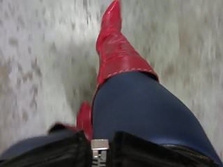New skintight leggings red stiletto thigh boots strutting