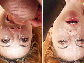 Rough sloppy upside down facefuck session with two amateurs