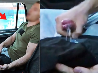 Secretly jerking off in a TAXI while the Driver is gone... MASTURBATION in A PUBLIC PLACE!!!
