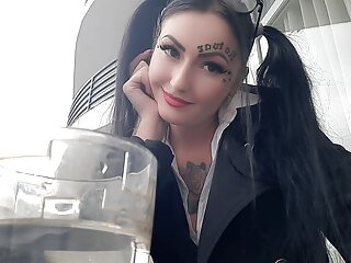 Smoking fetish. Dominatrix Nika smokes sexy and spits into a glass. Imagine that this glass is your mouth.