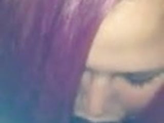 White BBW with purple hair blowjob