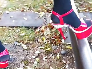 Lady L  red xtreme high heels .(video short version)