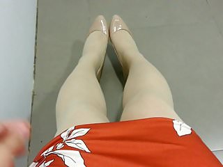 Beige Patent Pumps with Pantyhose Teaser 24