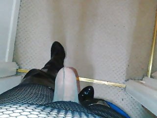 walkind and wanking in boots and pantyhose