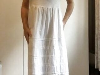 Sarah CD cums in white dress