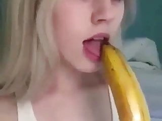 Horny girl with banana