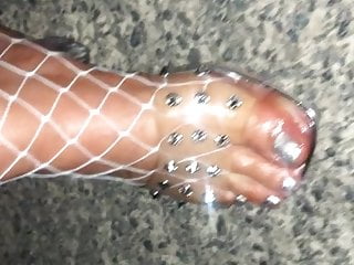 Outoor with Cockrings &amp; Nipplesuckers in Fishnets &amp; Heels