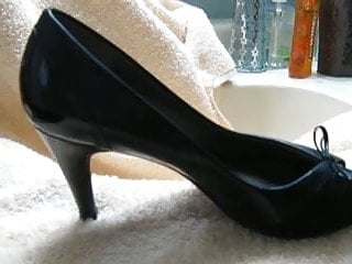 My wife&#039;s sexy black patent leather high heel
