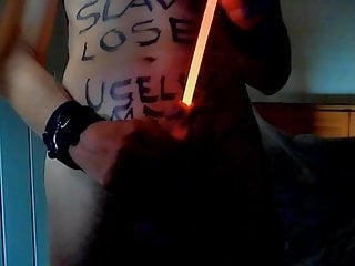 naked slave sounding 11mm lightstick body writing BDSM CBT