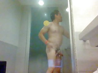 Mexican Cute Male Having a Shower