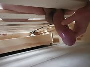 Wanking, masturbation with the bed box spring