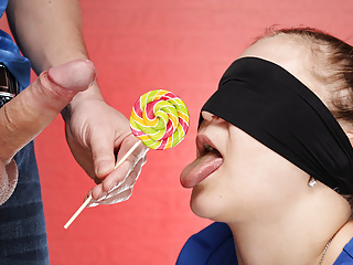 Tricked Blowjob, Asian Schoolgirl, Lollipop, Blindfold