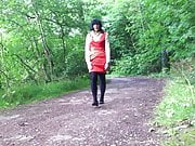 Satin dress in the forest