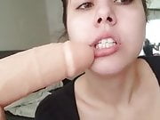 Small penis humiliation with big dildo sucking babe