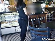 Luscious waitress Crystal Rush tastes customers cum