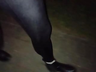 sissy latex leggins walk