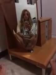 Hidden cam caught milf fingering in front of mirror