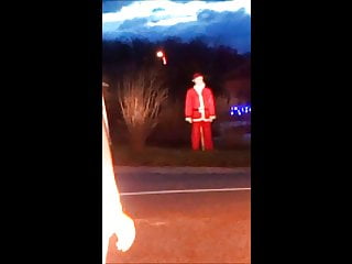 Schoolgirl suck and satisfy santa claus on public road