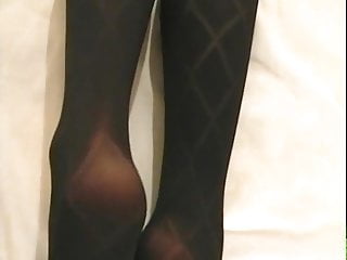 Black opaque diamond stockings with foot...