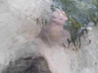 Naked by a river with a cock ring – naked walker