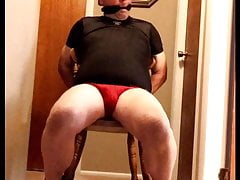 Bear tied to chair and made to cum