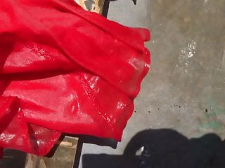 red 4 dress in public bin