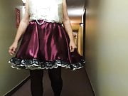 Sissy Ray in Purple Sissy Dress in Corridor