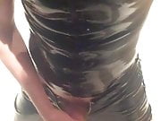 Jerking off in black pvc pants and latex shirt