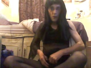 Pantyhose Wank With Wig And Make Up