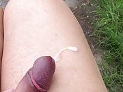 Crossdresser outdoor pissing and jerking off on nylons