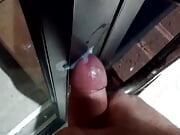 Cum on public shop door