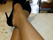 My shiny pantyhose and my favorite high heels 