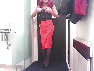 red pencil skirt Red Head Latina