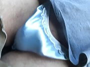 Showing my satin panties to a stranger outdoors