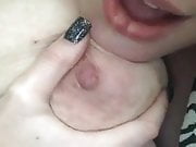 My friend licking her nipple