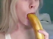 Horny girl with banana