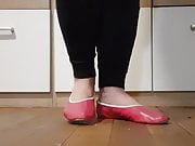 Fetish wearing pink leather gymnastic slipper flats