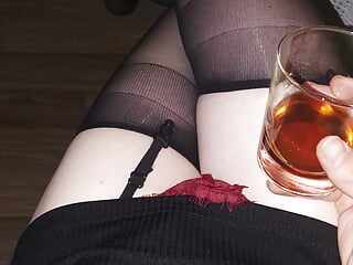 Sissy cums in drink and downs it