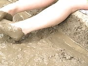 UK MILF Tights in mud. Feet rubbing amateur wife