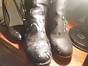 Spraying cum all over GFs boots and heels
