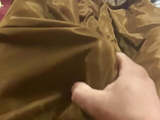 Shiny satin saree fun while rubbing my cock