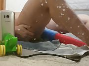 huge pool noodle anal insertion and fucking machine