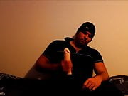 J-Art male solo with hat and 12 inch cock dildo at night