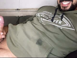 Bearded with a beautiful smile smearing himself with cum jerking off with the cock cumshot brunette naughty snotty dick