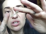 Chick picks her nose and shows us her huge boogers.