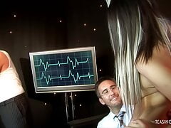 Horny nurse Katie Weale enjoys fucking with two guys at once