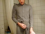 Guy wanking in pajamas