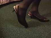 Cum inside black slingback heels